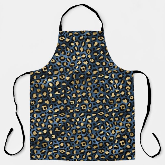 Blue and Gold Leopard Series Design 1  Apron (Front)