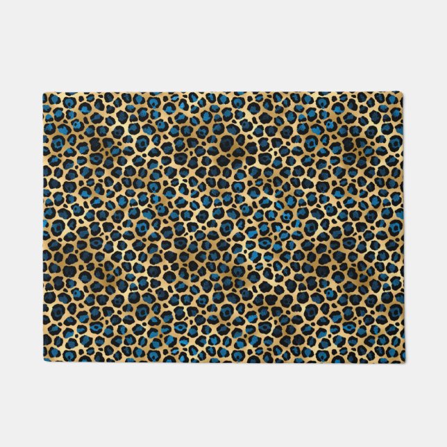 Blue and Gold Leopard Series Design 4 Doormat (Front)