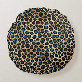 Blue and Gold Leopard Series Design 4 Round Cushion