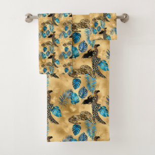 Blue and Gold Leopard Series Design 7 Bath Towel Set