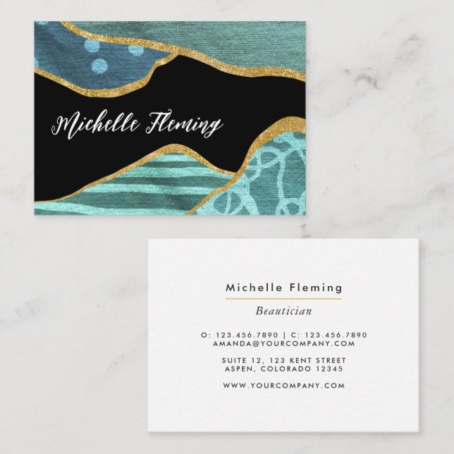 Blue and Gold Linen Fabric Business Card (Front/Back)