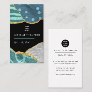 Blue and Gold Linen Fabric Business Card