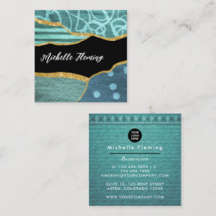 Blue and Gold Linen Fabric Denim Square Business Square Business Card