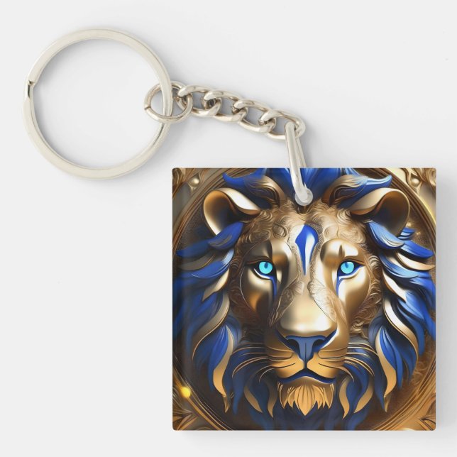 Blue And Gold Lion Head, Key Ring (Front)