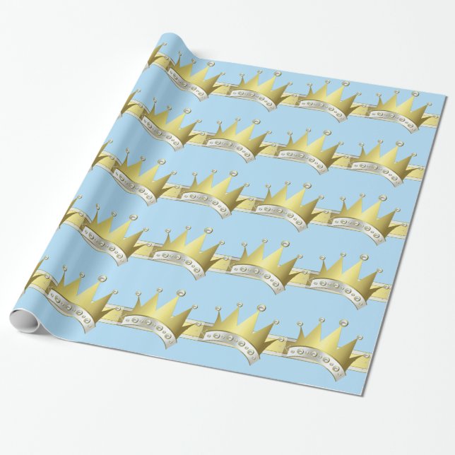 Blue and Gold Little Prince Baby Shower Wrapping Paper (Unrolled)