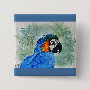 Blue and Gold Macaw 15 Cm Square Badge