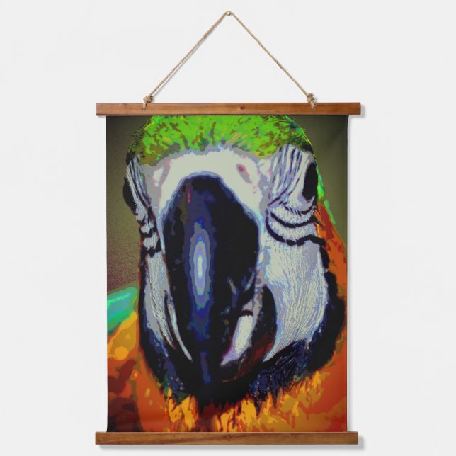 Blue And Gold Macaw Parrot Face Abstract Art  Hanging Tapestry (Front)