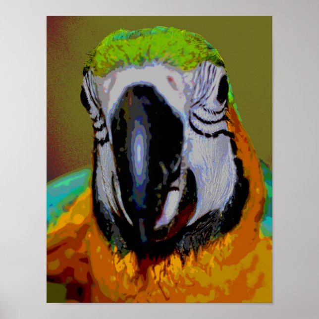Blue And Gold Macaw Parrot Face Abstract Art Poster (Front)