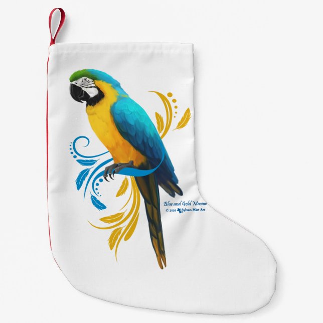 Blue and Gold Macaw Small Christmas Stocking (Front)