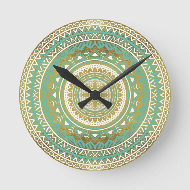 Blue and gold madala round clock (Front)