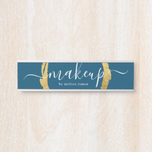 Blue and Gold Makeup Artist Name PLate