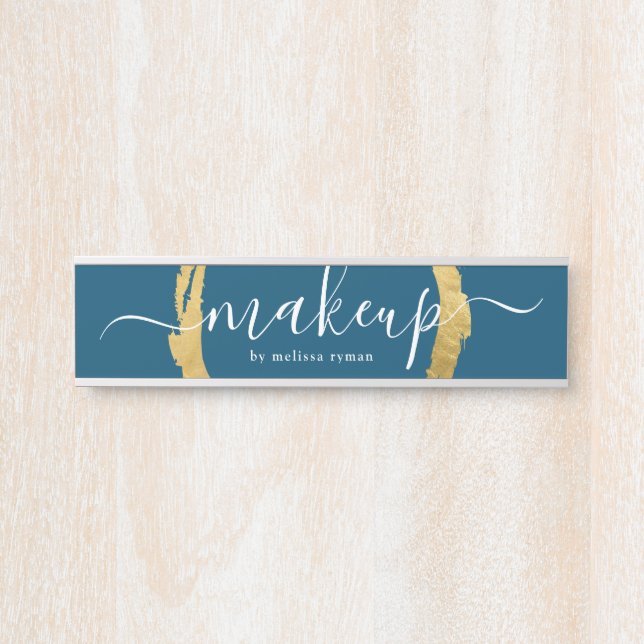 Blue and Gold Makeup Artist Name PLate (Front)