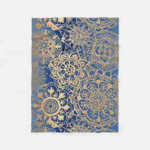 Blue and Gold Mandala Pattern Fleece Blanket