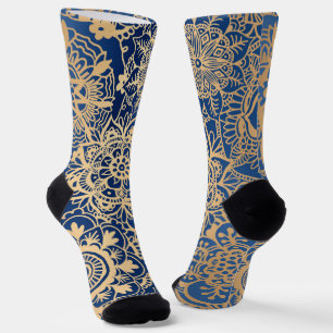 Blue and Gold Mandala Pattern Socks