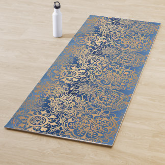 Blue and Gold Mandala Pattern Yoga Mat