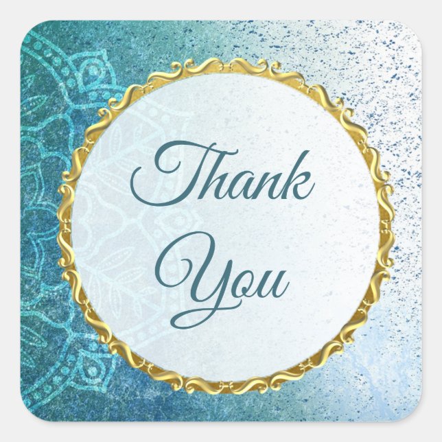 Blue and Gold Mandala Thank You Stickers (Front)