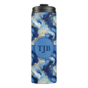 Blue And Gold Marbelized Thermal Tumbler