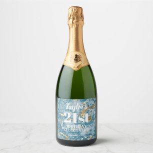 Blue and Gold Marble 21st Birthday Sparkling Wine Label