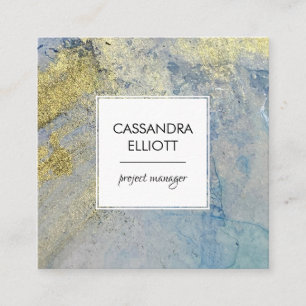 Blue and Gold Marble Abstract Liquid Art Square Business Card