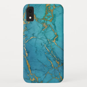 Blue and Gold Marble Elegant Modern Print iPhone XR Case