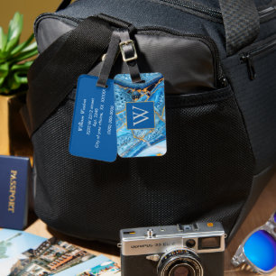 Blue and Gold Marble Luggage Tag