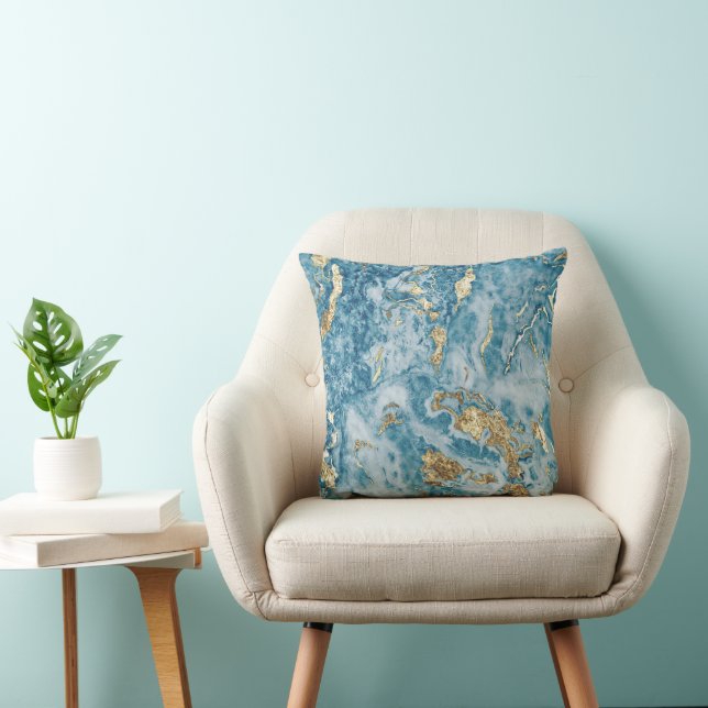 Blue and Gold Marble Luxury Abstract Cushion (Chair)
