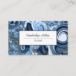 Blue and Gold Marble Modern Abstract Fluid Art Business Card