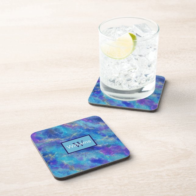 Blue And Gold Marble Pattern  Coaster (Right Side)