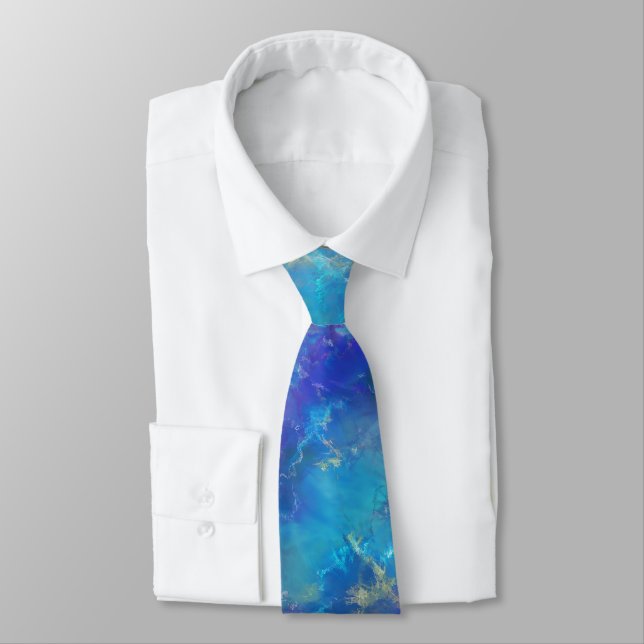 Blue And Gold Marble Pattern Tie (Tied)