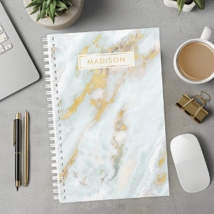 Blue and Gold Marble Personalised Name Custom Planner
