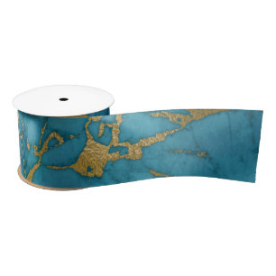 Blue and Gold Marble Satin Ribbon