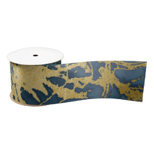Blue and Gold Marble Satin Ribbon