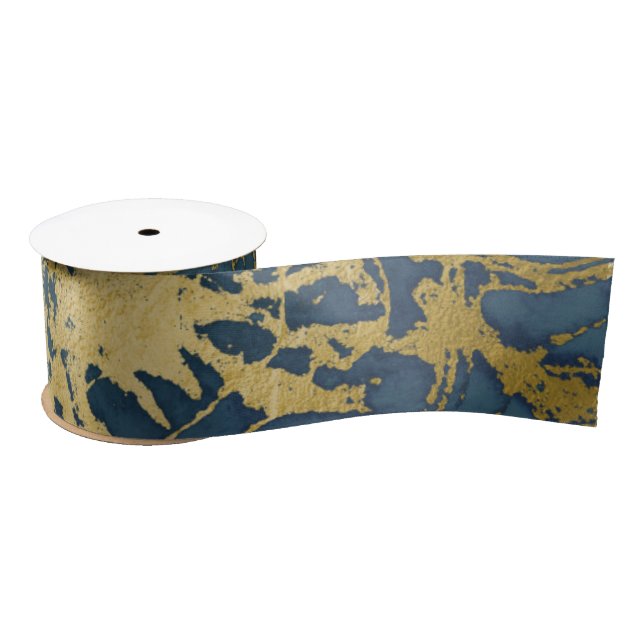 Blue and Gold Marble  Satin Ribbon (Spool)