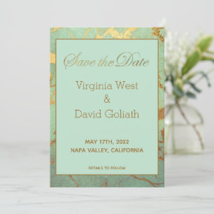 Blue and Gold Marble Save The Date Wedding Card