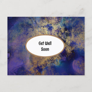 Blue And Gold Marbled Get Well Postcard