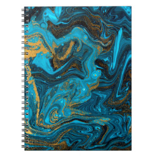 Blue and gold marbling pattern. Golden marble liqu Notebook