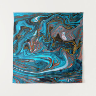 Blue and gold marbling pattern. Golden marble liqu Tapestry