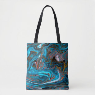 Blue and gold marbling pattern. Golden marble liqu Tote Bag