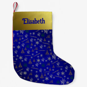 blue and gold merry christmas stocking