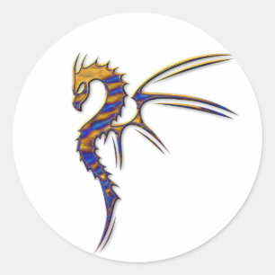 Blue and Gold Metal Dragon Classic Round Sticker
