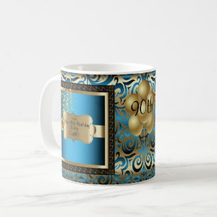 Blue and Gold Metallic Happy 00th Birthday Coffee Mug