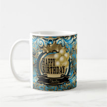 Blue and Gold Metallic Happy 00th Birthday Star
