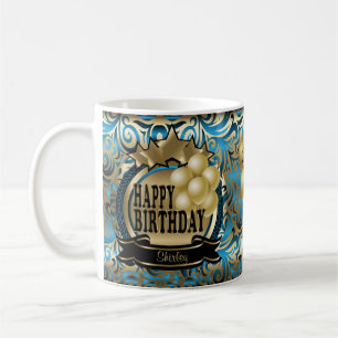 Blue and Gold Metallic Happy 00th Birthday Star Coffee Mug