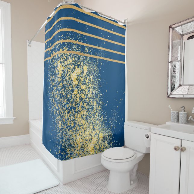 Blue and gold metallic lines Shower Curtain (In Situ)
