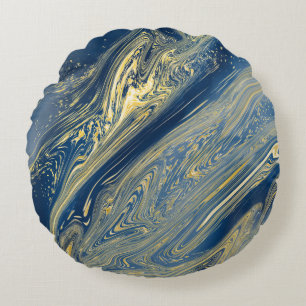 Blue and gold metallic Round Pillow