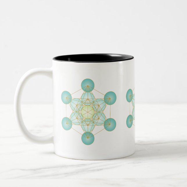 Blue and Gold Metatron's Cube Design Two-Tone Coffee Mug (Left)