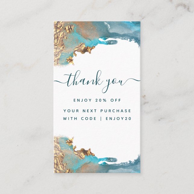 Blue And Gold Modern Art Liquid Ink Business Discount Card (Front)