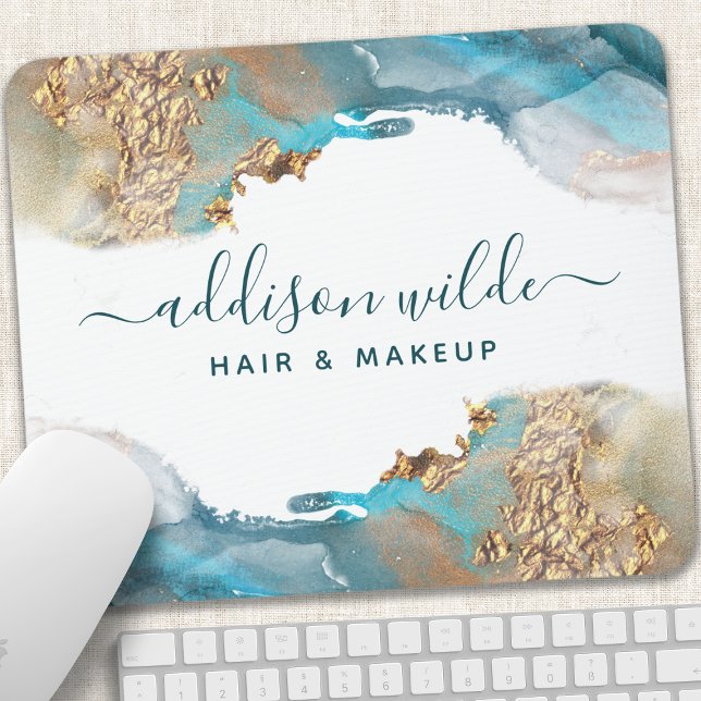 Blue And Gold Modern Art Liquid Ink Business Mouse Mat (Creator Uploaded)