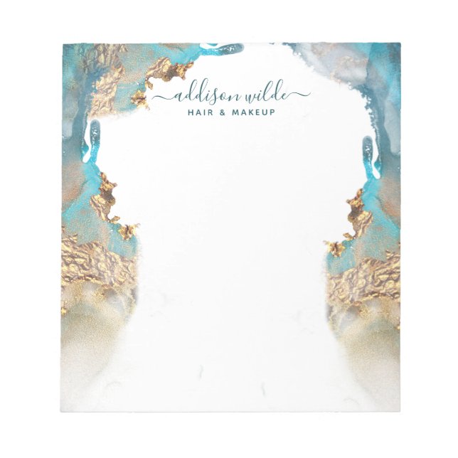 Blue And Gold Modern Art Liquid Ink Business Notepad (Front)