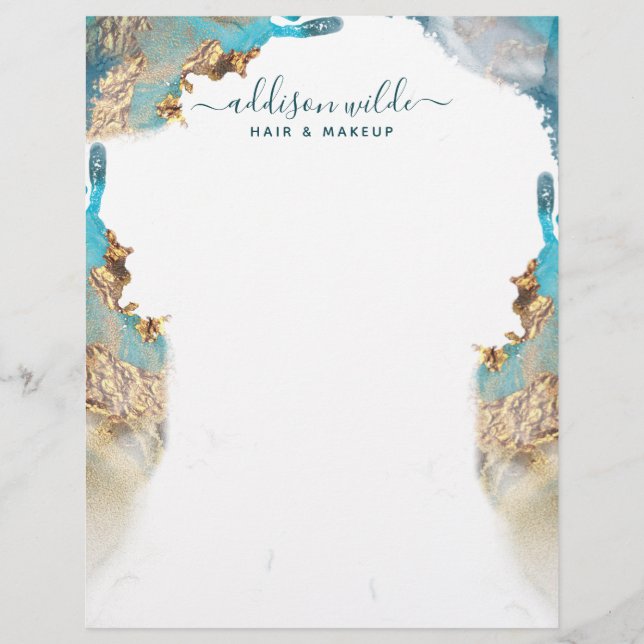 Blue And Gold Modern Art Liquid Ink Custom Letterhead (Front)